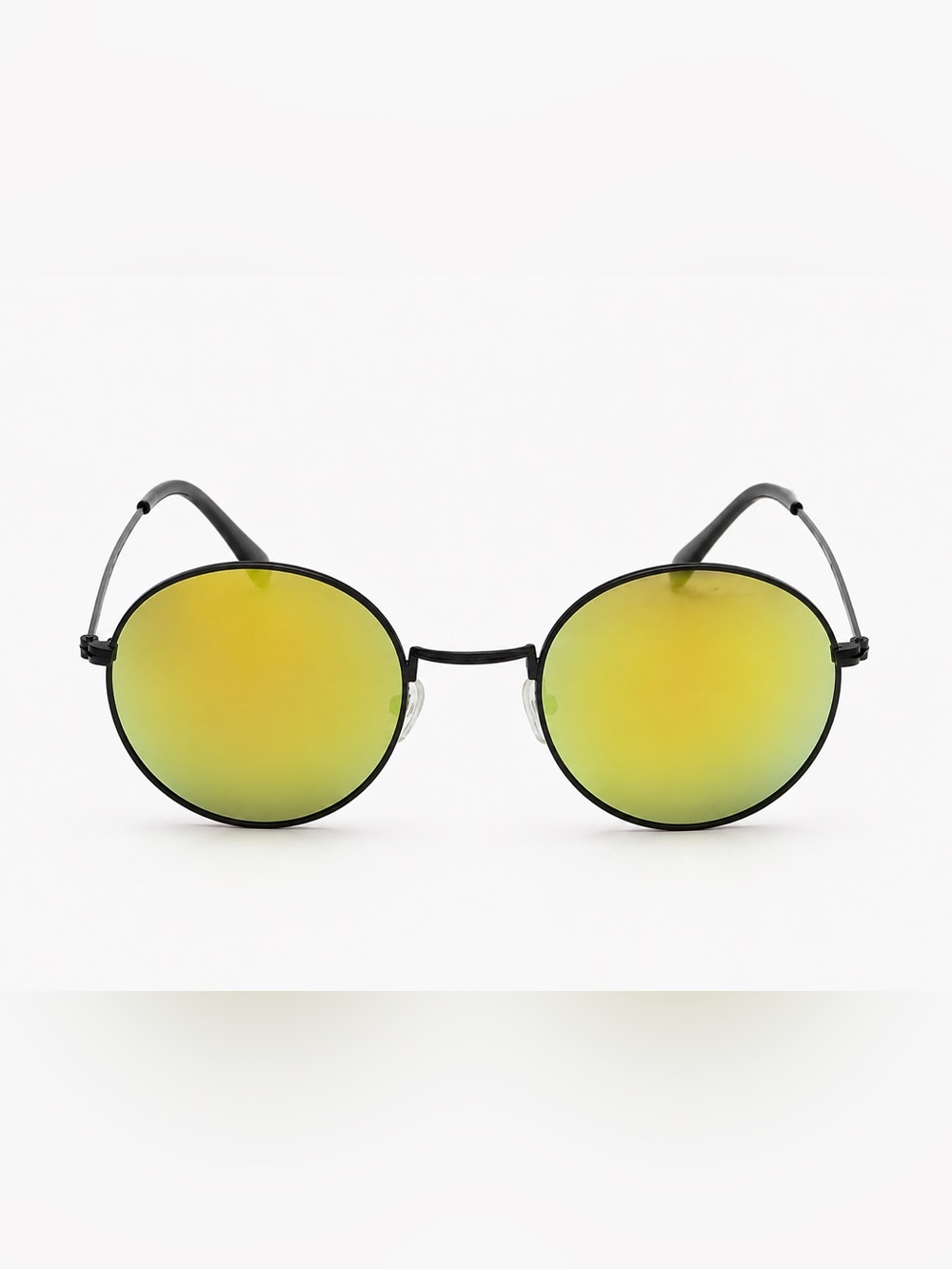 Black Frame Round Sunglasses with Yellow Mirror Lenses